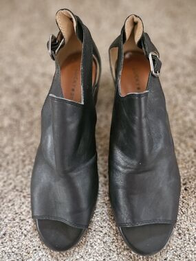 Lucky Brand Black Leather Open-Toe Slingback Mules WORN TWICE!